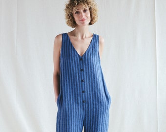 Linen wide leg summer jumpsuit / OFFON CLOTHING