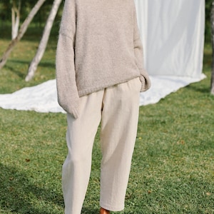 Heavy linen balloon trousers VIVIAN in beige color • OFFON Clothing