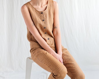 Sleeveless striped linen jumpsuit • OFFON CLOTHING