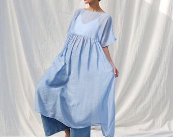 Light blue viscose organza oversized dress SILVINA • OFFON CLOTHING