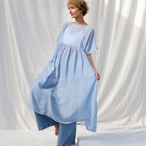 Light blue viscose organza oversized dress SILVINA • OFFON CLOTHING