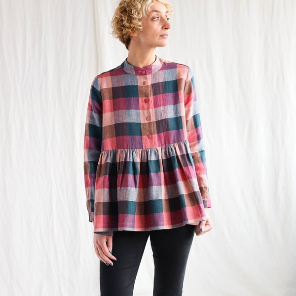 Blouse à basque à carreaux IRENE • OFFON VÊTEMENTS