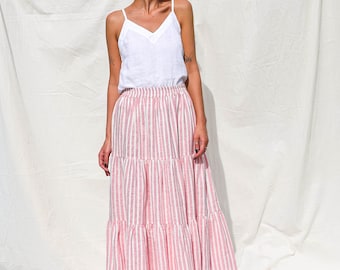 Maxi linen tiered skirt with elasticated waist • OFFON CLOTHING