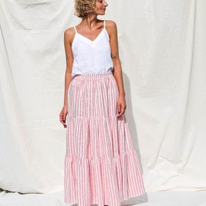 Maxi linen tiered skirt with elasticated waist • OFFON CLOTHING