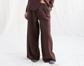 Pleated linen palazzo trousers  • OFFON Clothing