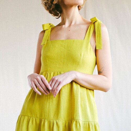 Tie-strap linen dress BLANCHE /OFFON CLOTHING