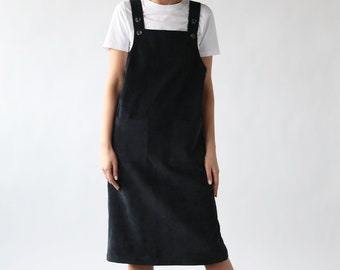 Robe femme Pinafore / Robe salopette noire / Robe pinafore cordon / OFFON CLOTHING