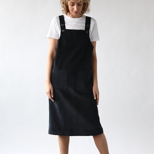 womens black cord pinafore dress