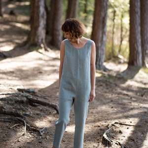 Linen Jumpsuit With Round Neckline / Linen Sleeveless Overall / OFFON CLOTHING image 1