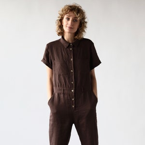 Linen short sleeve coverall jumpsuit / OFFON CLOTHING zdjęcie 2