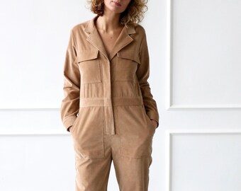 Corduroy jumpsuit/Long sleeve cord coverall/OFFON CLOTHING
