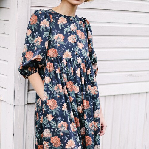 Maxi Floral Cotton Dress / OFFON Clothing - Etsy