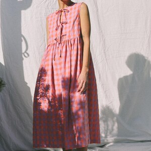 Seersucker Decorated Dress Navy Checks