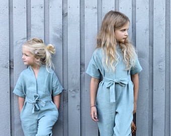 Girls linen jumpsuit / Kids linen kimono jumpsuit / OFFON CLOTHING