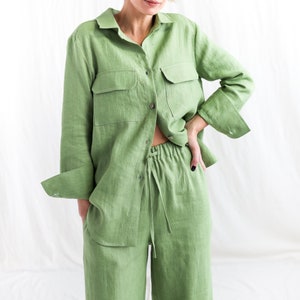 Oversize foliage linen long sleeve shirt RENA  • OFFON CLOTHING