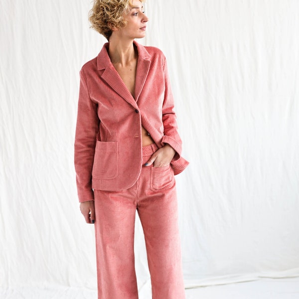 Elegant wide wale cord suit OLD ROSE • OFFON Clothing