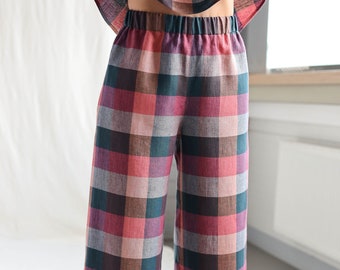 Wide leg linen culottes in checks • OFFON Clothing