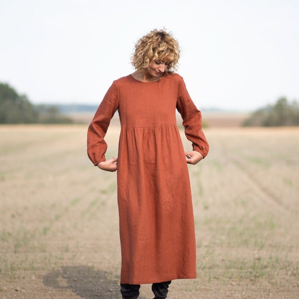 Linnen zwangerschapsjurk in redwood / Maxi linnen jurk /OFFON CLOTHING