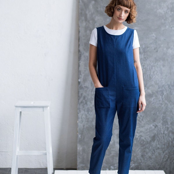 Jean summer sleeveless jumpsuit / OFFON Clothing