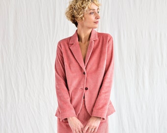 Getailleerde elegante wijde ribfluwelen blazer • OFFON Clothing