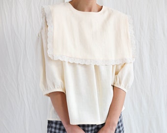 Oversized square collar linen blouse AMELIA  • OFFON CLOTHING