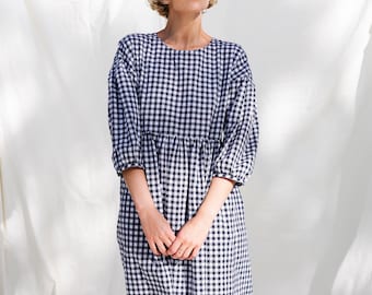 Cotton loose fit gingham dress / OFFON CLOTHING