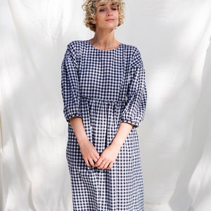 Cotton loose fit gingham dress / OFFON CLOTHING