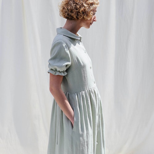 Linen button through dress MAY  - Handmade by OFFON