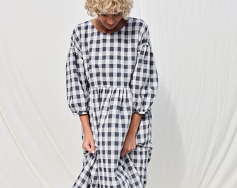 Checks print puff sleeves dress PERLA • OFFON CLOTHING