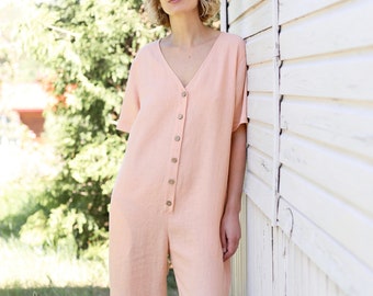 Ready to ship / Linen flowing jumpsuit / OFFON CLOTHING