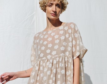 Oversized jurk van viscose-organza met bloemen SILVINA • OFFON CLOTHING