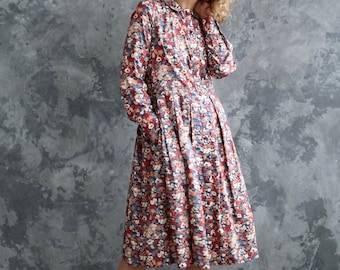 Floral print long sleeve dress in Tana Lawn cotton/Liberty of London cotton dress /OFFON CLOTHING