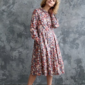 Floral print long sleeve dress in Tana Lawn cotton/Liberty of London cotton dress /OFFON CLOTHING