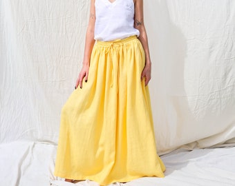 Linen Maxi ruffled A-line skirt / OFFON CLOTHING