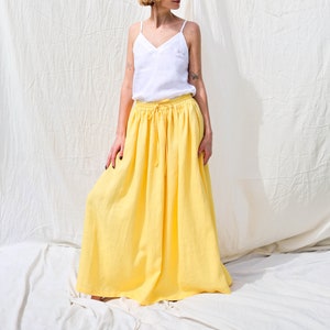 Linen Maxi ruffled A-line skirt / OFFON CLOTHING
