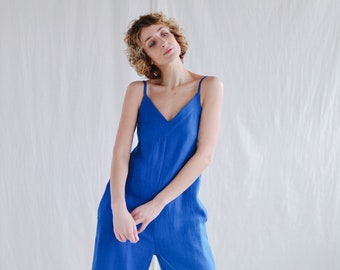 Linen sleeveless wide leg summer jumpsuit MANON / OFFON CLOTHING