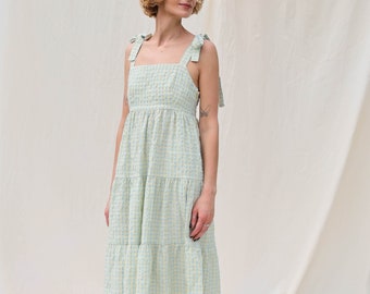 Tiered seersucker gingham dress BLANCHE • OFFON CLOTHING