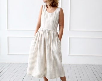 Sleeveless striped linen dress / OFFON CLOTHING