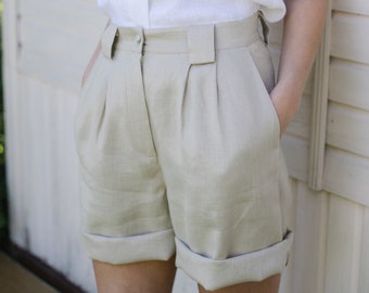 Leinen high waist shorts / AUSON KLEIDUNG