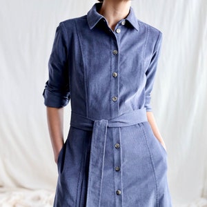 A-line denim blue needlecord dress Bonnie / OFFON Clothing
