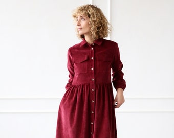 red velvet shirt dress