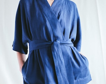 Loose linen jacket in navy blue / OFFON CLOTHING