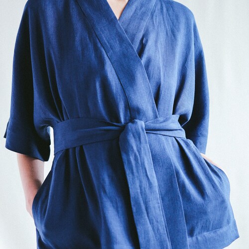 Loose Linen Jacket in Navy Blue / OFFON CLOTHING Etsy