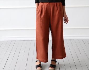 Linen wide leg cropped trousers / OFFON CLOTHING