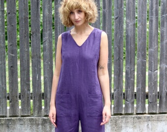 Sleeveless Linen Jumpsuit - Wide Leg Summer Jumpsuit - Handmade by OFFON