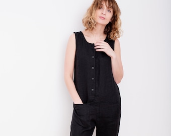 Combinaison de maternité en lin noir - Ensemble sans manches pour femmes - Romper en lin - Fait à la main par OFFON