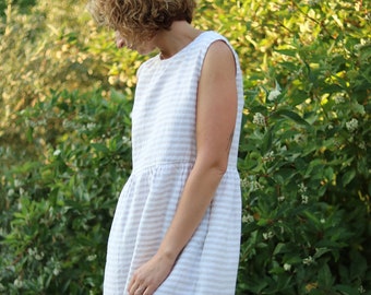 Maternity sleeveless linen dress - Striped linen women dress / Linen Maternity Summer Dress / OFFON Clothing