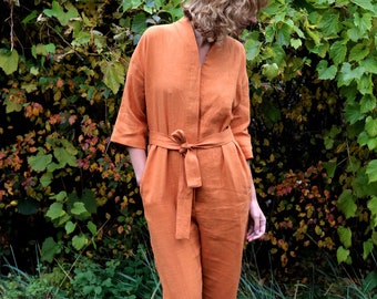 Linen Kimono Style Relaxed Jumpsuit / Handmade by OFFON