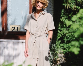 Linen shirt dress with tie belt / OFFON CLOTHING