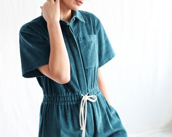 Short sleeve loose fit 6 wale cord jumpsuit LENNY/ OFFON CLOTHING